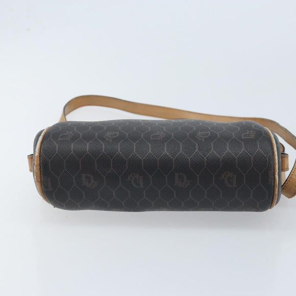 Christian Dior Honeycomb Canvas Shoulder Bag PVC Black Gold Auth AMZ067