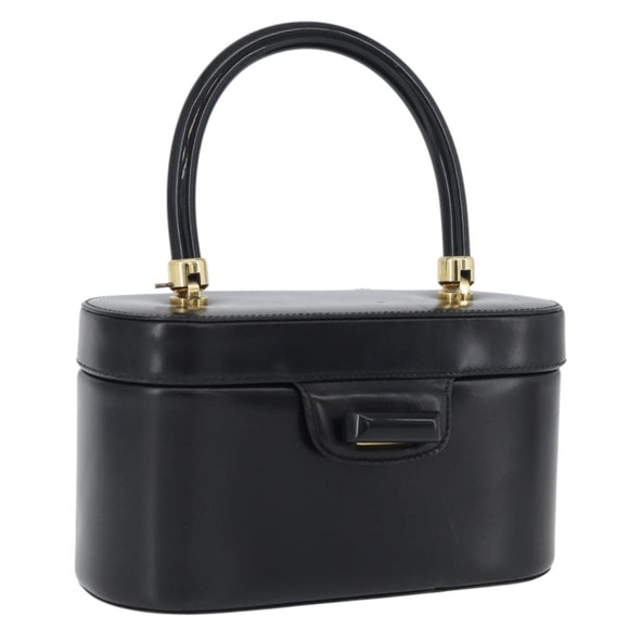 GUCCI Vanity Hand Bag Leather Black Gold Auth AMZ071A