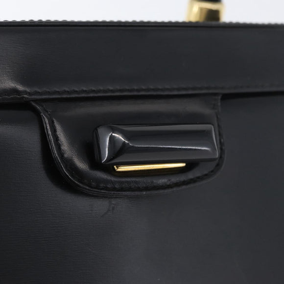 GUCCI Vanity Hand Bag Leather Black Gold Auth AMZ071A