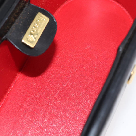GUCCI Vanity Hand Bag Leather Black Gold Auth AMZ071A