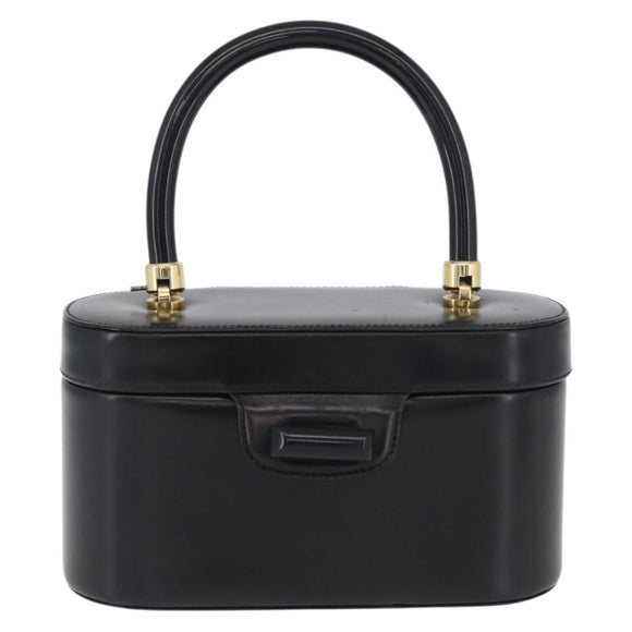 GUCCI Vanity Hand Bag Leather Black Gold Auth AMZ071A