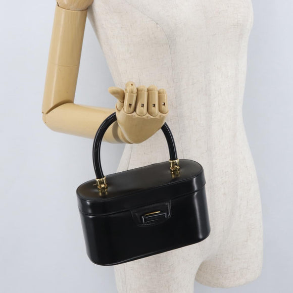 GUCCI Vanity Hand Bag Leather Black Gold Auth AMZ071A