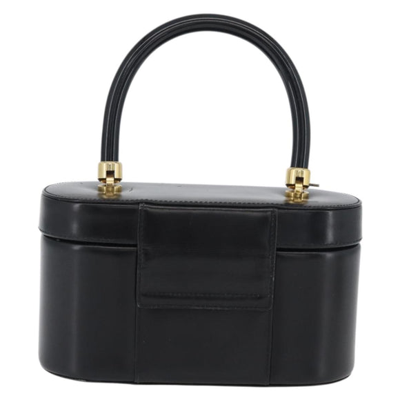GUCCI Vanity Hand Bag Leather Black Gold Auth AMZ071A