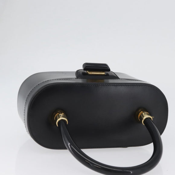 GUCCI Vanity Hand Bag Leather Black Gold Auth AMZ071A