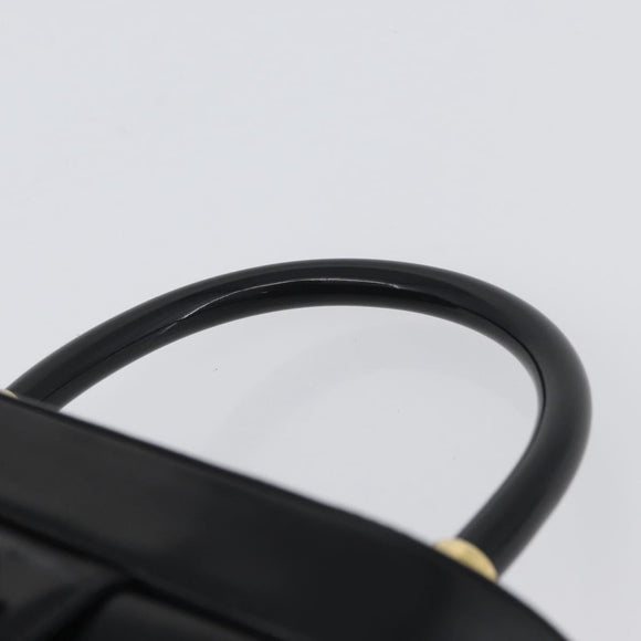 GUCCI Vanity Hand Bag Leather Black Gold Auth AMZ071A