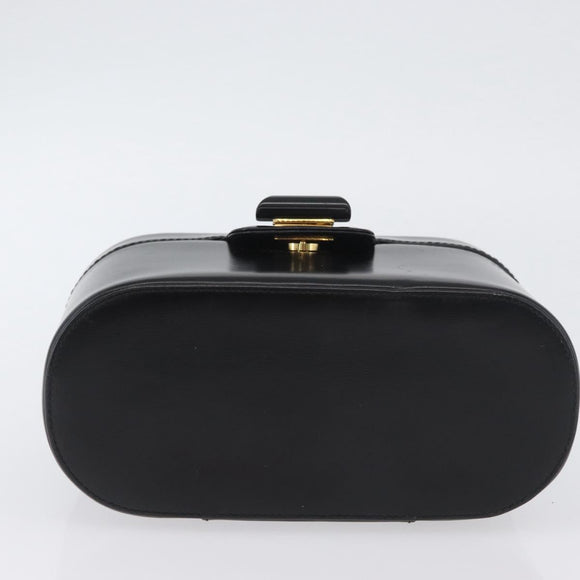 GUCCI Vanity Hand Bag Leather Black Gold Auth AMZ071A