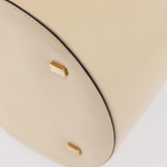 CELINE Vanity Hand Bag Leather Ivory Gold Auth AMZ074A