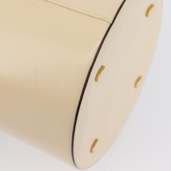 CELINE Vanity Hand Bag Leather Ivory Gold Auth AMZ074A