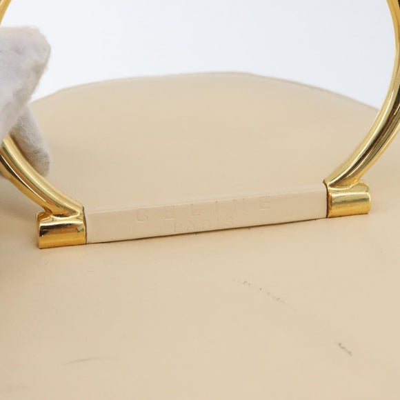 CELINE Vanity Hand Bag Leather Ivory Gold Auth AMZ074A
