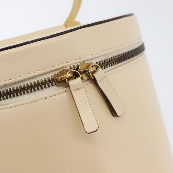 CELINE Vanity Hand Bag Leather Ivory Gold Auth AMZ074A