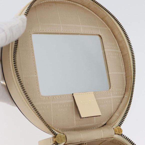 CELINE Vanity Hand Bag Leather Ivory Gold Auth AMZ074A