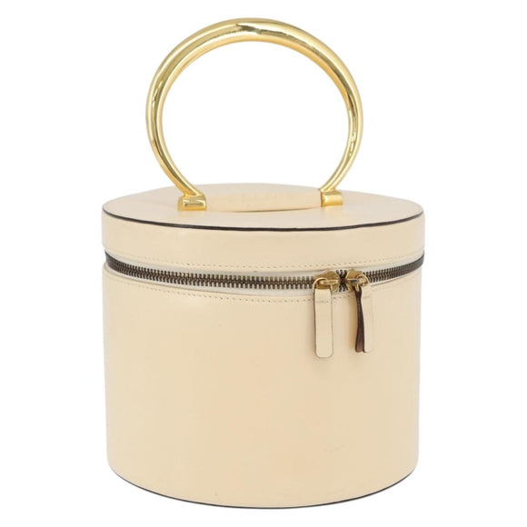 CELINE Vanity Hand Bag Leather Ivory Gold Auth AMZ074A