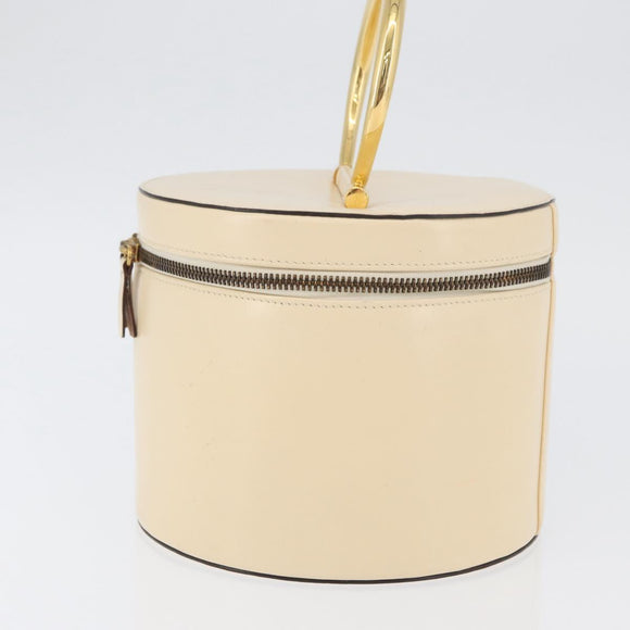 CELINE Vanity Hand Bag Leather Ivory Gold Auth AMZ074A