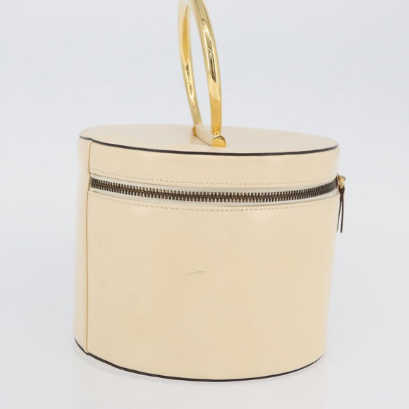 CELINE Vanity Hand Bag Leather Ivory Gold Auth AMZ074A