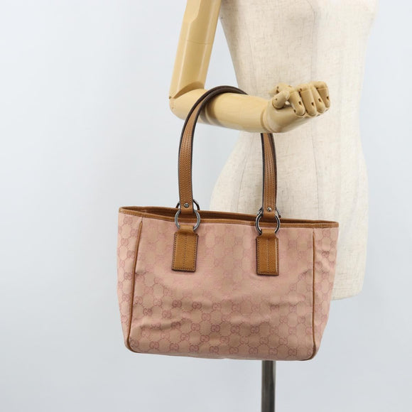 GUCCI GG Canvas Tote Bag Pink Silver 113019 Auth AMZ077