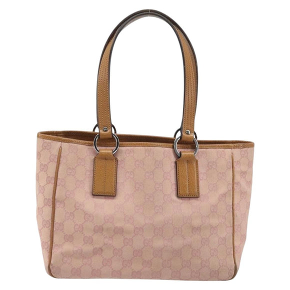 GUCCI GG Canvas Tote Bag Pink Silver 113019 Auth AMZ077