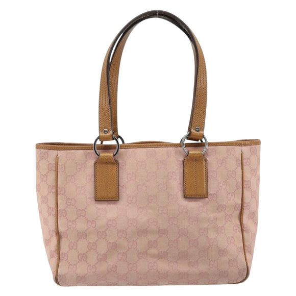 GUCCI GG Canvas Tote Bag Pink Silver 113019 Auth AMZ077
