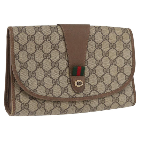 GUCCI GG Supreme Web Sherry Line Clutch Bag PVC Beige Gold 89 01 030 Auth AMZ078