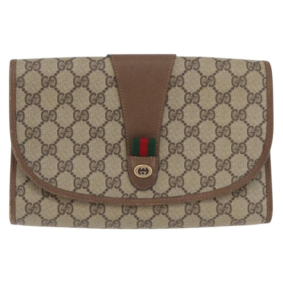 GUCCI GG Supreme Web Sherry Line Clutch Bag PVC Beige Gold 89 01 030 Auth AMZ078
