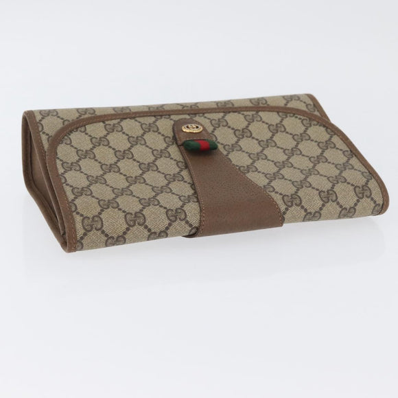 GUCCI GG Supreme Web Sherry Line Clutch Bag PVC Beige Gold 89 01 030 Auth AMZ078