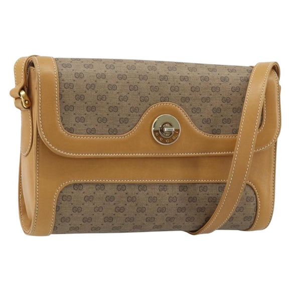 GUCCI Micro GG Supreme Shoulder Bag PVC Beige Gold Auth AMZ079