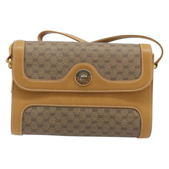 GUCCI Micro GG Supreme Shoulder Bag PVC Beige Gold Auth AMZ079