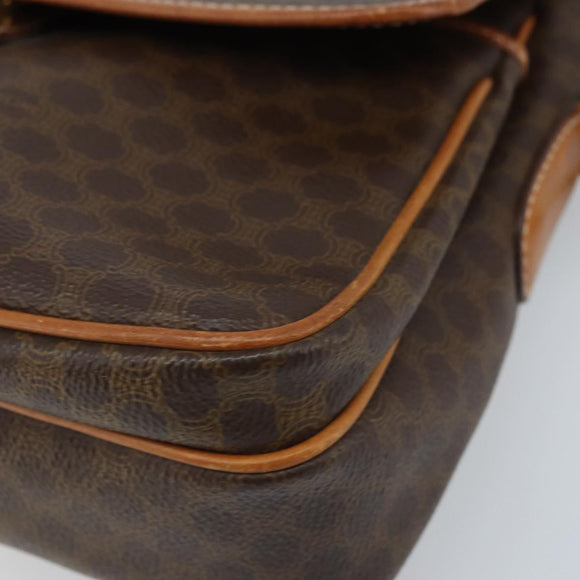CELINE Macadam Canvas Shoulder Bag PVC Leather Brown Gold Auth AMZ082A