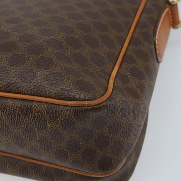 CELINE Macadam Canvas Shoulder Bag PVC Leather Brown Gold Auth AMZ082A