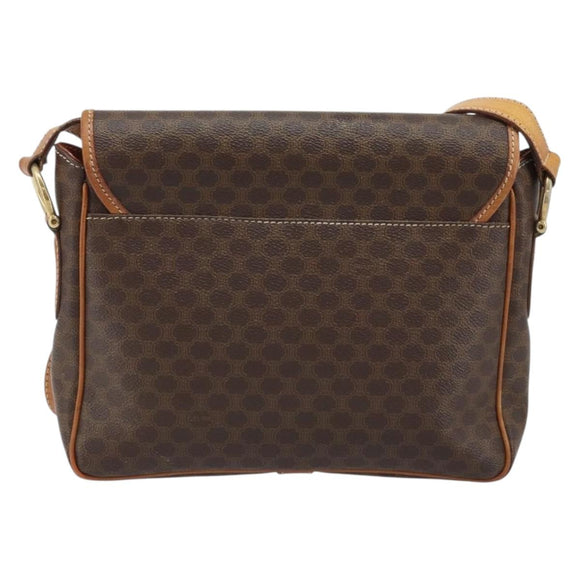 CELINE Macadam Canvas Shoulder Bag PVC Leather Brown Gold Auth AMZ082A