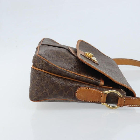 CELINE Macadam Canvas Shoulder Bag PVC Leather Brown Gold Auth AMZ082A