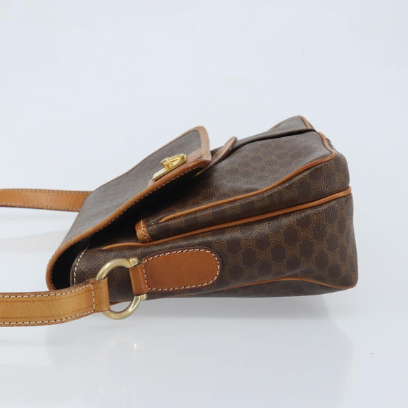 CELINE Macadam Canvas Shoulder Bag PVC Leather Brown Gold Auth AMZ082A