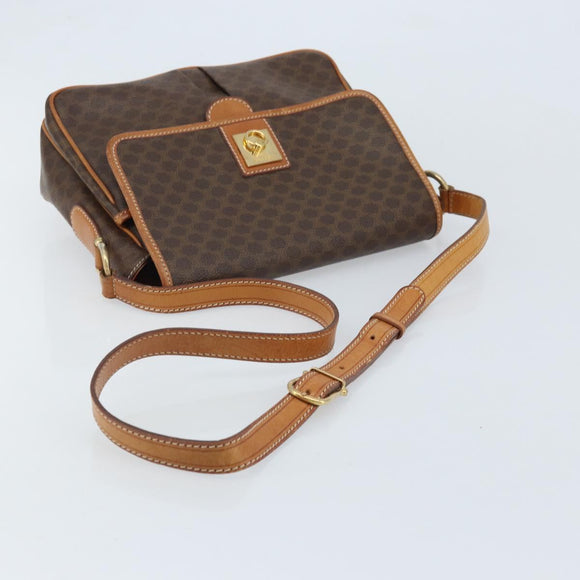 CELINE Macadam Canvas Shoulder Bag PVC Leather Brown Gold Auth AMZ082A