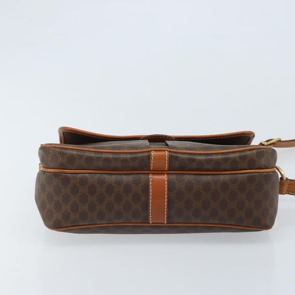 CELINE Macadam Canvas Shoulder Bag PVC Leather Brown Gold Auth AMZ082A