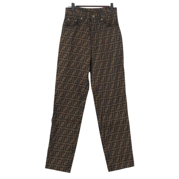 FENDI Zucca Canvas Pants 40 Black Brown Auth AMZ085M