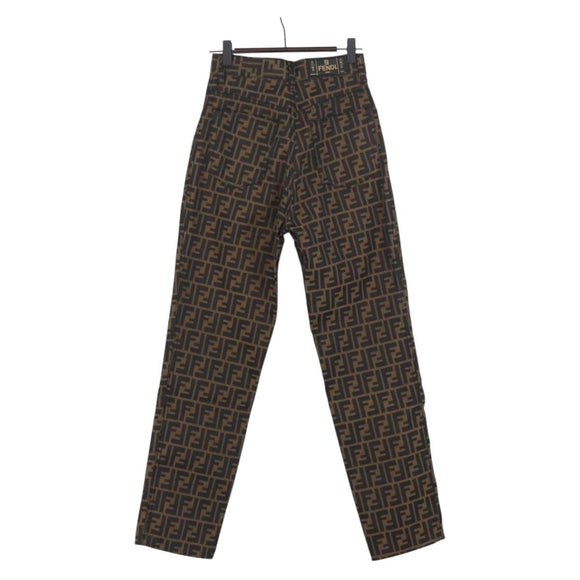FENDI Zucca Canvas Pants 40 Black Brown Auth AMZ085M
