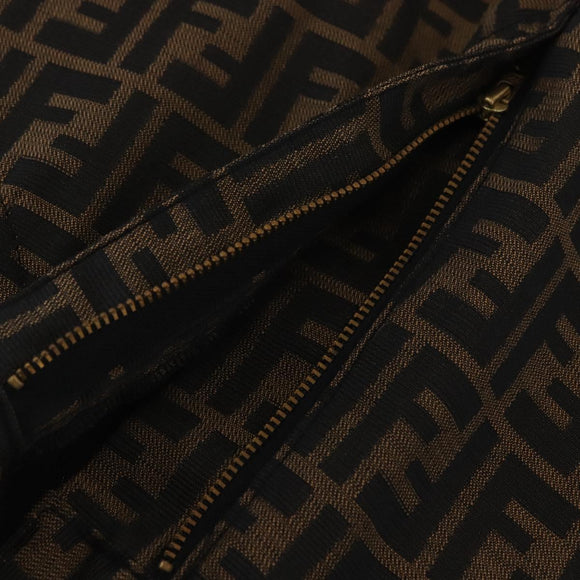 FENDI Zucca Canvas Pants 40 Black Brown Auth AMZ085M