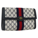 GUCCI GG Supreme Sherry Line Clutch Bag PVC Navy Red 67 014 3087 Auth AMZ090-1