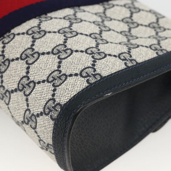 GUCCI GG Supreme Sherry Line Clutch Bag PVC Navy Red 67 014 3087 Auth AMZ090