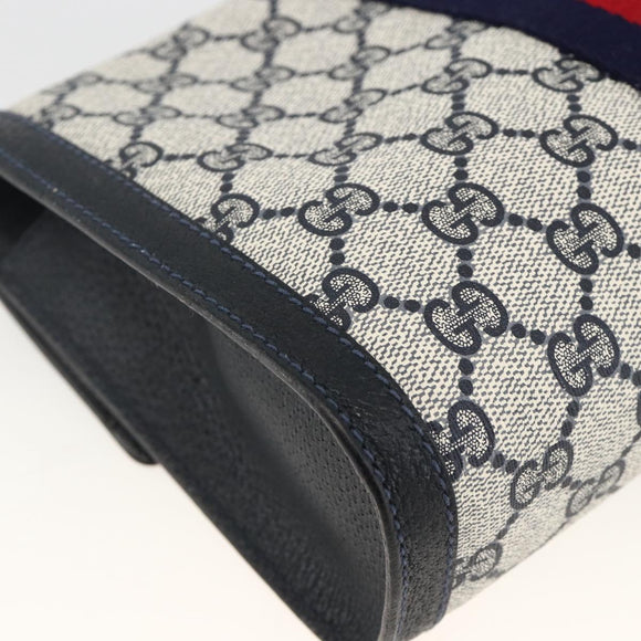 GUCCI GG Supreme Sherry Line Clutch Bag PVC Navy Red 67 014 3087 Auth AMZ090