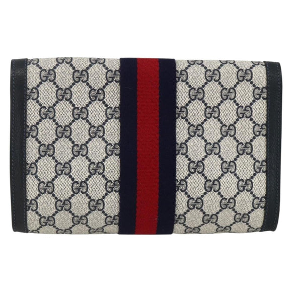 GUCCI GG Supreme Sherry Line Clutch Bag PVC Navy Red 67 014 3087 Auth AMZ090