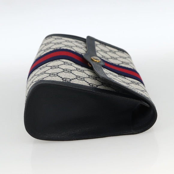 GUCCI GG Supreme Sherry Line Clutch Bag PVC Navy Red 67 014 3087 Auth AMZ090