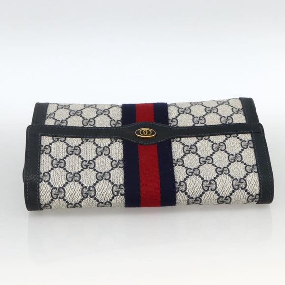 GUCCI GG Supreme Sherry Line Clutch Bag PVC Navy Red 67 014 3087 Auth AMZ090