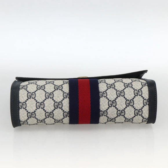 GUCCI GG Supreme Sherry Line Clutch Bag PVC Navy Red 67 014 3087 Auth AMZ090