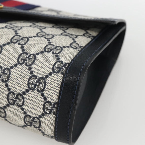 GUCCI GG Supreme Sherry Line Clutch Bag PVC Navy Red 67 014 3087 Auth AMZ090