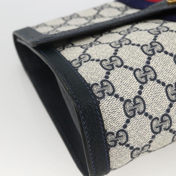 GUCCI GG Supreme Sherry Line Clutch Bag PVC Navy Red 67 014 3087 Auth AMZ090