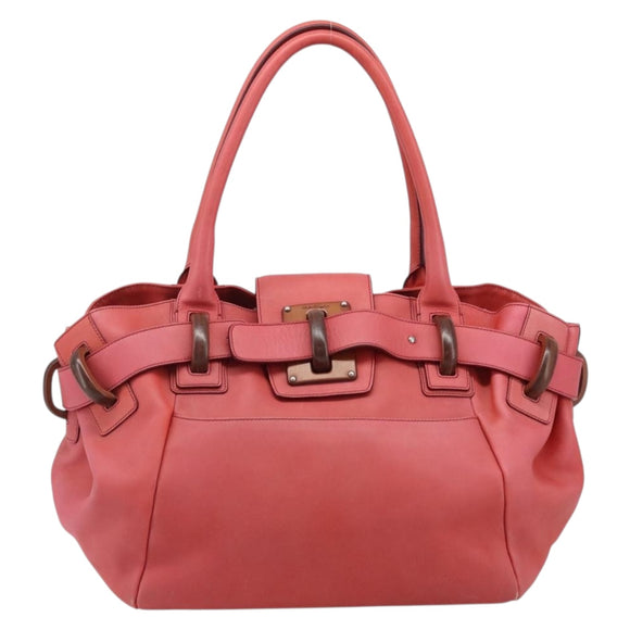 Salvatore Ferragamo Tote Bag Leather Red Silver Auth AMZ101A