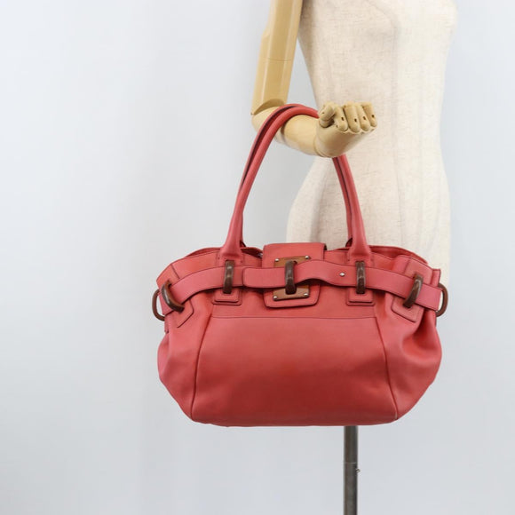 Salvatore Ferragamo Tote Bag Leather Red Silver Auth AMZ101A