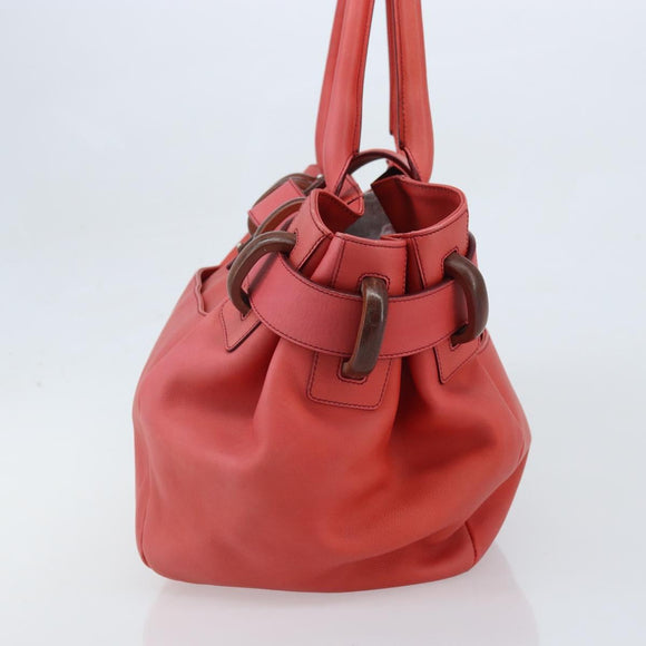Salvatore Ferragamo Tote Bag Leather Red Silver Auth AMZ101A