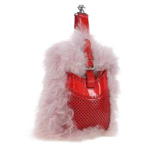 FENDI Hand Bag Fur Pink Silver Auth AMZ103V