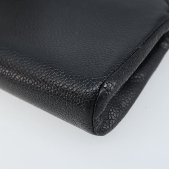 CHANEL COCO Mark Pouch Caviar Skin Black Gold CC Auth AMZ108